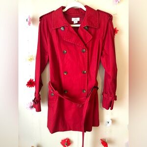 Brooks Brothers Red Trench Coat Double Breasted Belted Jacket Small